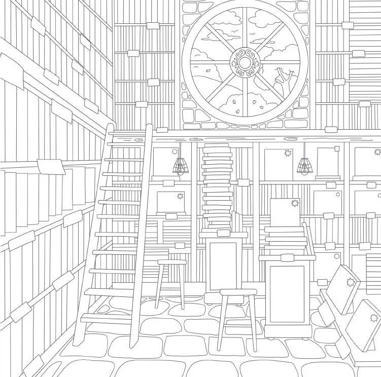 Cozy Bookshops Coloring Book