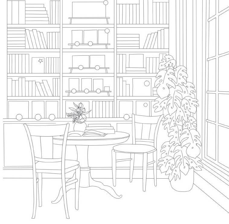 Cozy Bookshops Coloring Book
