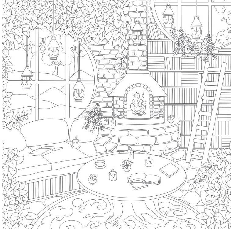 Cozy Bookshops Coloring Book